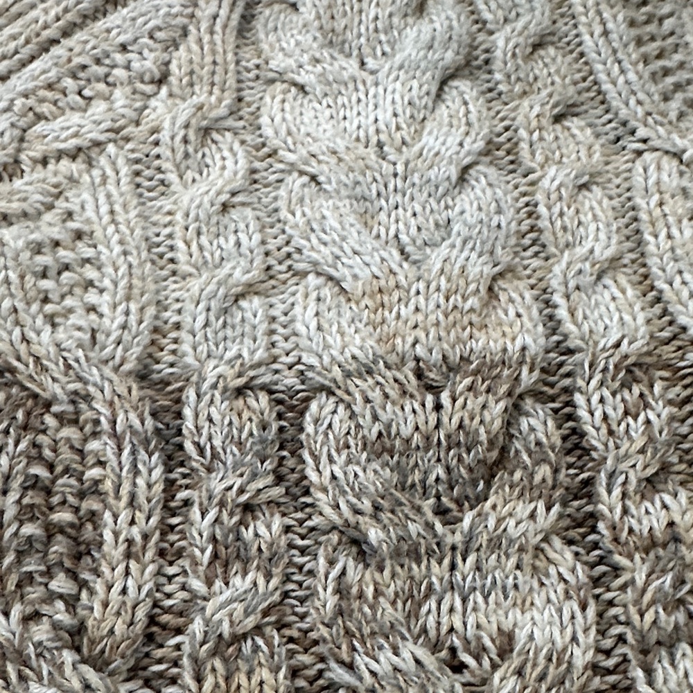 JEANNE PIERRE 100% Cotton Tan Beige Brown Cable Knit Cowl Neck Sweater Size L - Picture 8 of 12